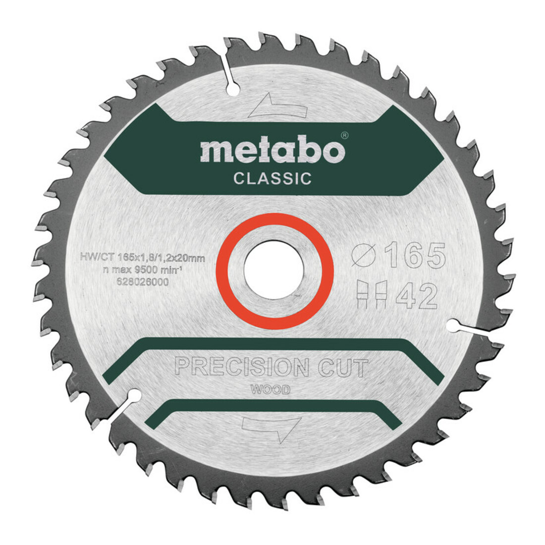 Metabo zaagblad "precision cut wood - classic", 165x1,8/1,2x20 Z42 WZ 5°