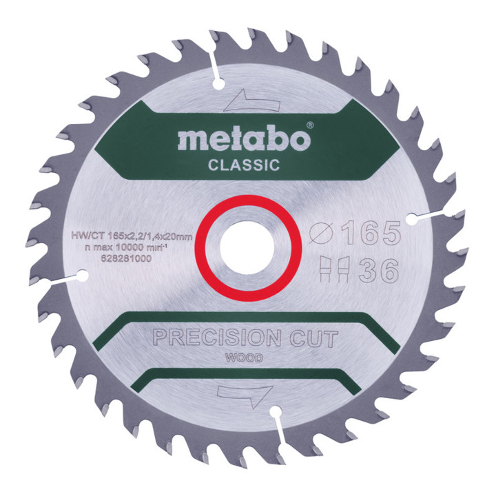 Metabo zaagblad "precision cut wood - classic", 165x1,8/1,2x20 Z42 WZ 5° /B