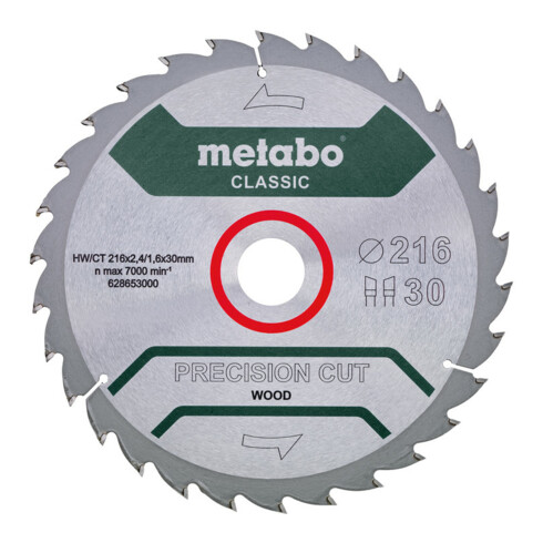 Metabo zaagblad "precision cut wood - classic", 216x2,4/1,6x30 Z30 WZ 22° /B