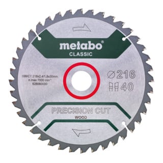Metabo zaagblad "precision cut wood - classic", 216x2,4/1,8x30, Z40 WZ 5°neg.