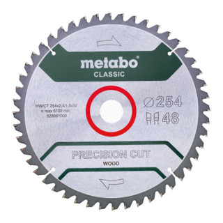 Metabo zaagblad "precision cut wood - classic", 254x2,4/1,8x30, Z48 WZ 5°neg.