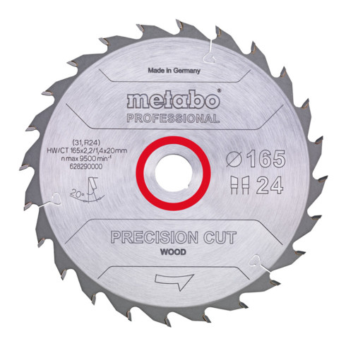 Metabo zaagblad "precision cut wood - professional", 160x2,2/1,4x20, Z24 WZ 20°