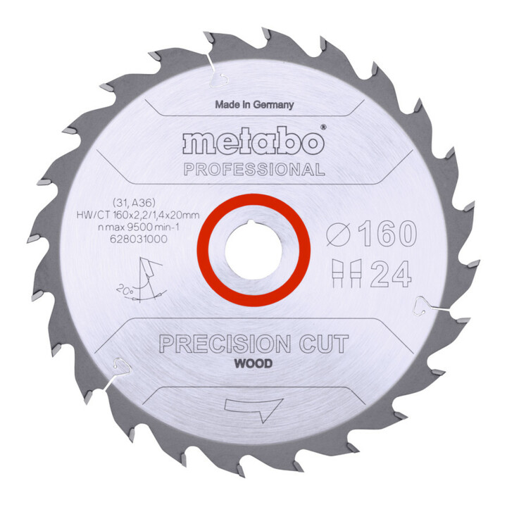 Metabo zaagblad "precision cut wood - professional", 160x2,2/1,4x20, Z24 WZ 20°