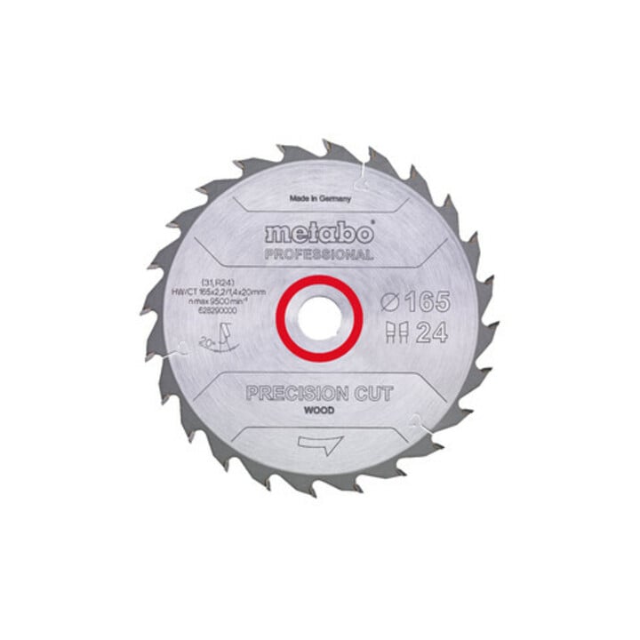 Metabo zaagblad "precision cut wood - professional", 165x2,2/1,4x20 Z24 WZ 20°