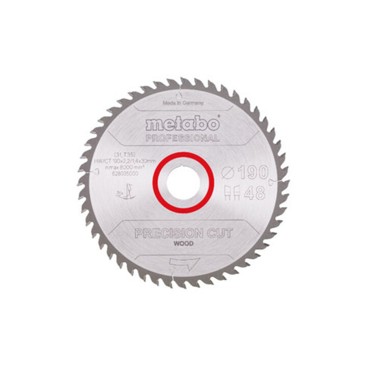 Metabo zaagblad "precision cut wood - professional", 190x2,2/1,4x30, Z48 WZ 15°