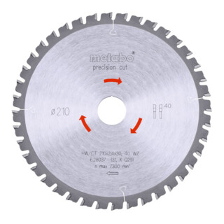 Metabo zaagblad "precision cut wood - professional", 210x2,4/1,8x30, Z40 WZ 3°