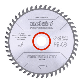 Metabo zaagblad "precision cut wood - professional", 220x2,6/1,6x30, Z48 DZ/HZ 10°