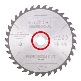 Metabo zaagblad "precision cut wood - professional", 250x2,8/1,8x30, Z34 WZ 15°