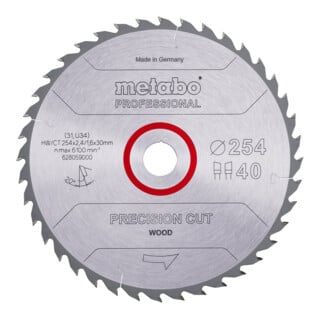 Metabo zaagblad "precision cut wood - professional", 254x2,4/1,6x30, Z40 WZ 20°