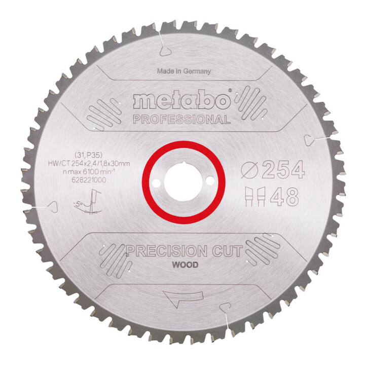 Metabo zaagblad "precision cut wood - professional", 254x2,4/1,8x30, Z48 WZ 5° neg.