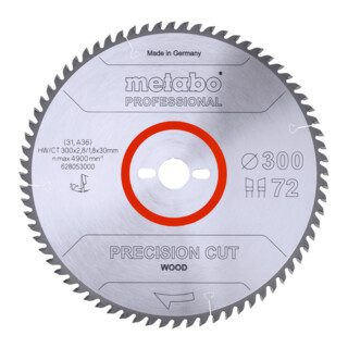 Metabo zaagblad "precision cut wood - professional", 300x2,8/1,8x30, Z72 WZ 10°