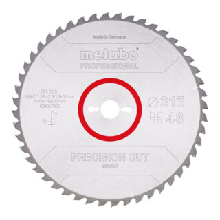Metabo zaagblad "precision cut wood - professional", 315x2,8/1,8x30, Z48 WZ 0°