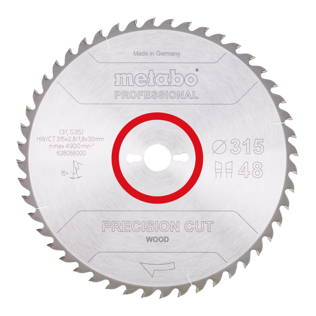 Metabo zaagblad "precision cut wood - professional", 315x2,8/1,8x30, Z48 WZ 15°