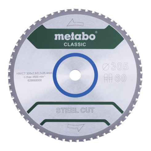 Metabo zaagblad "steel cut - classic", 305x2,6/2,2x25,4 Z60 FZFA/FZFA 4°