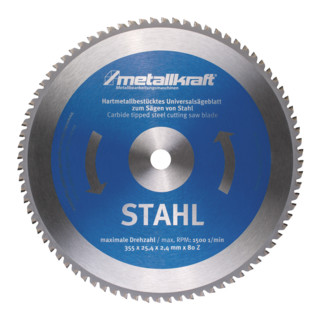 METALLKRAFT Lame de scie acier Ø355 x 2,4 x 25,4 mm Z80 pour MTS 356