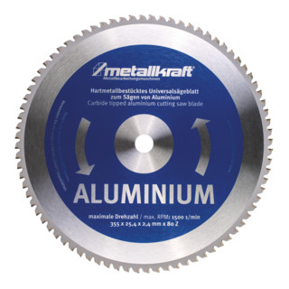 METALLKRAFT Sägeblatt Alu Ø355 x 2,4 x 25,4mm Z80 für MTS 356