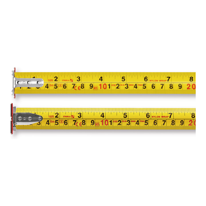 Mètre à ruban de poche STABILA BM 300, 8 m (26'), échelle double face cm/pouce, crochet SPIKES