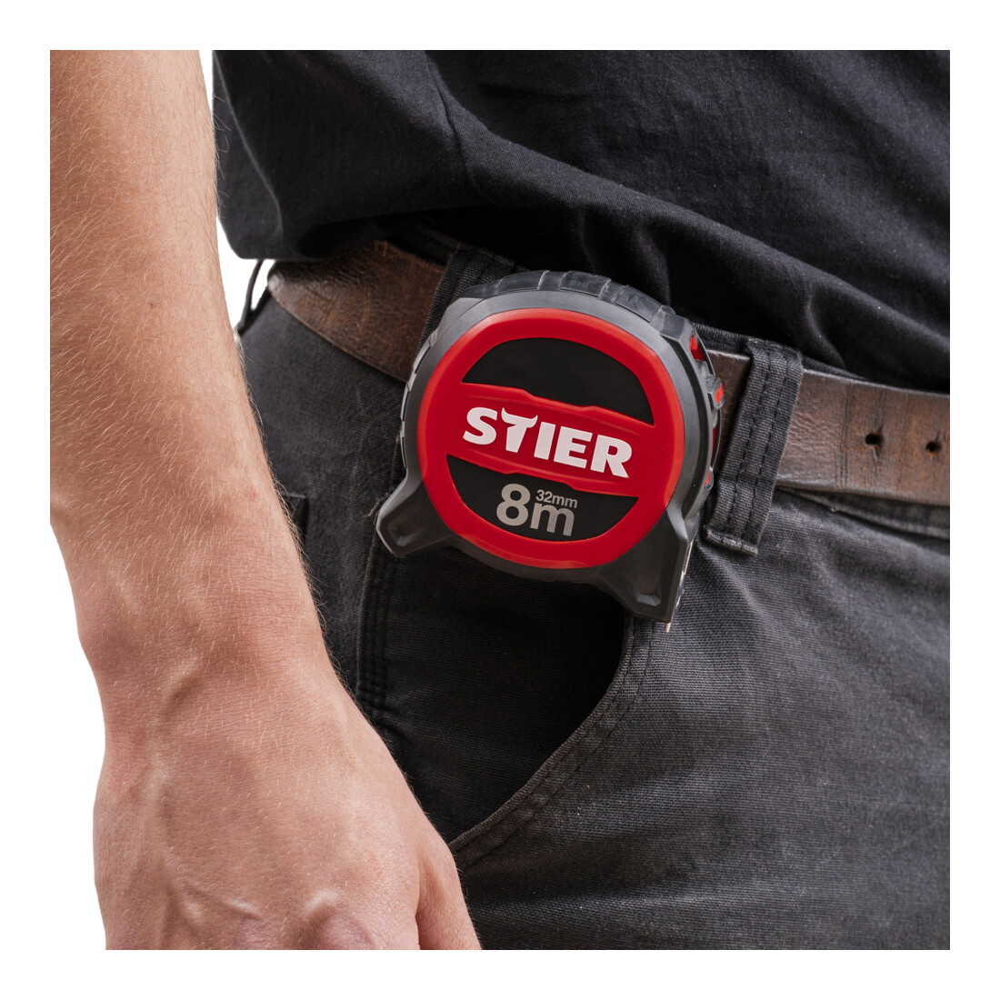 Mètre de poche STIER Premium 8 m x 32 mm avec aimant et crochet en acier inoxydable