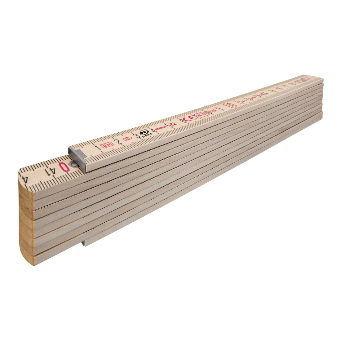 Mètre pliant en bois STABILA Type 407 N, 2 m, teinte naturelle, graduation métrique, avec équerre, certifié PEFC