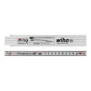 Mètre pliant Wiha Longlife® Plus Composite 2 m, 10 branches blanc