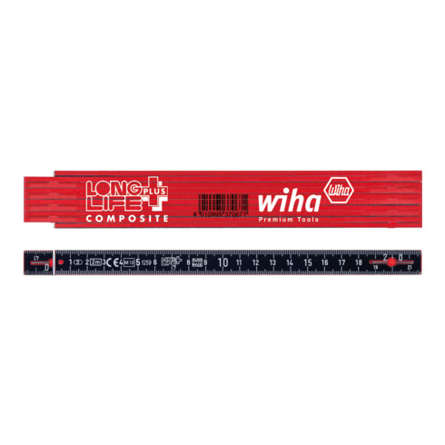 Wiha Metro pieghevole Longlife® Plus Composite 2 m esecuzione metrica, 10 stecche rosso/nero