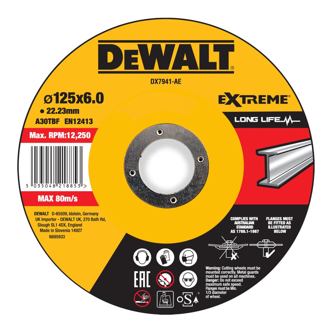 Meule à ébarber DEWALT EXTREME 125x6x22,23mm métal type 42 (déportée) DX7941-AE