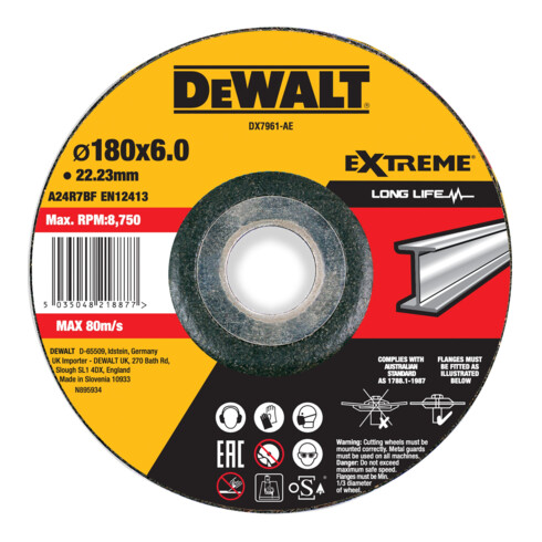 Meule à ébarber DEWALT EXTREME 180x6x22,23mm métal type 42 (déportée) DX7961-AE