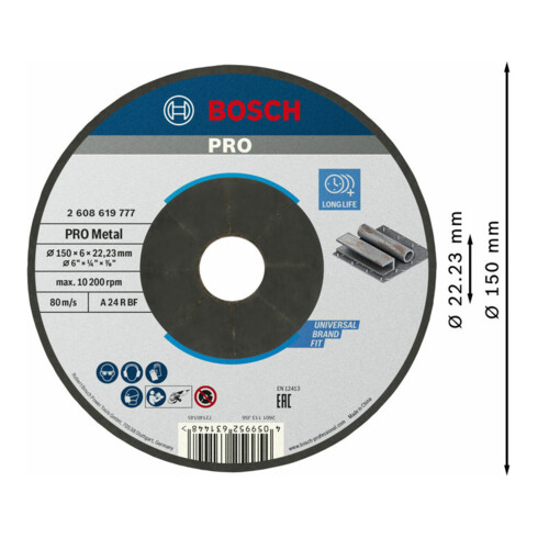 Meule à ébarber Standard for Metal Bosch, diamètre 150 mm