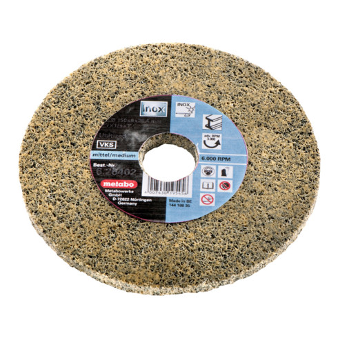 Meule abrasive compacte en fibres « Unitized », moyenne, 125 x 6 x 22,23 mm, pour meuleuses d'angle metabo