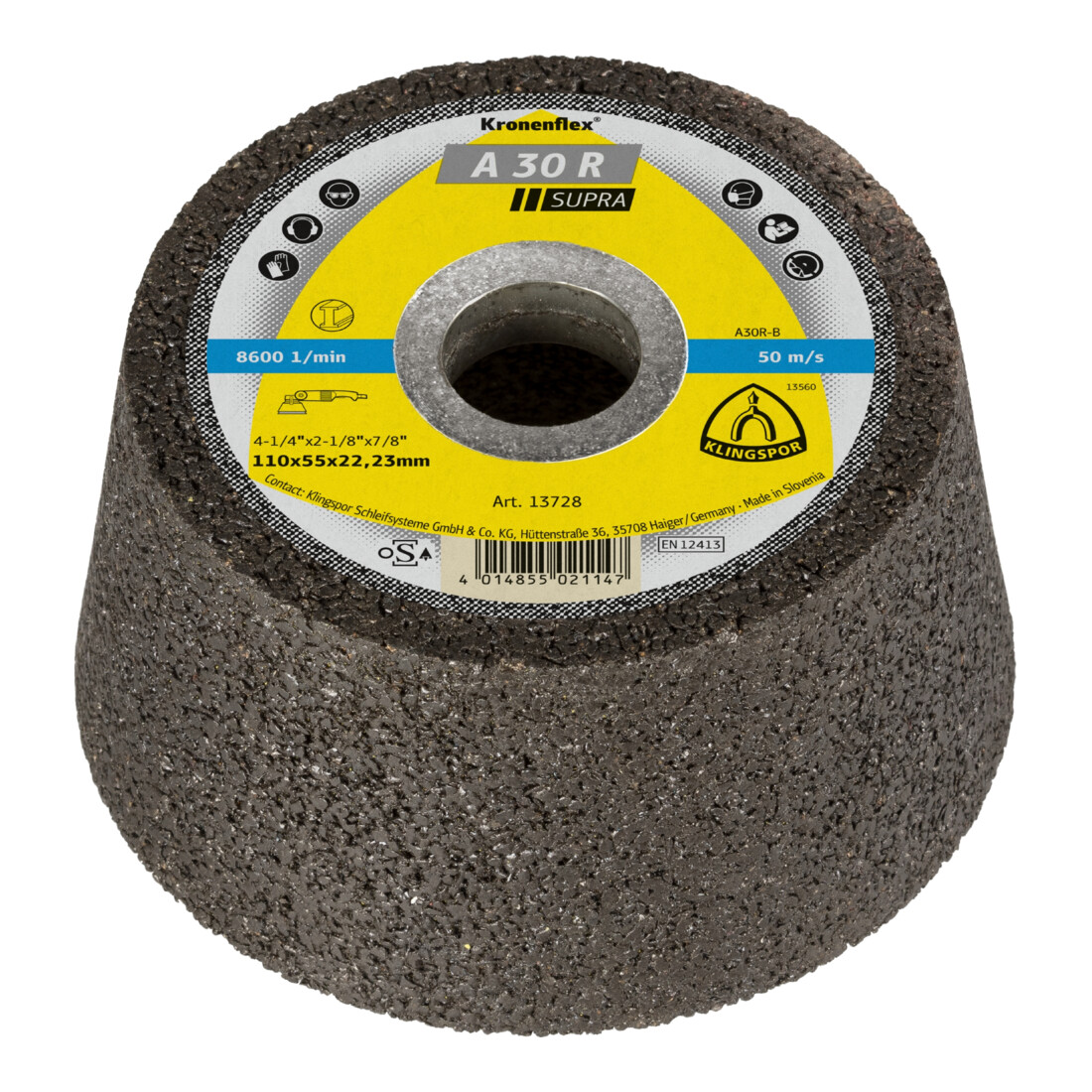 Meule boisseau Klingspor A 30 R, LxlxH 110X55X22,23, GEK