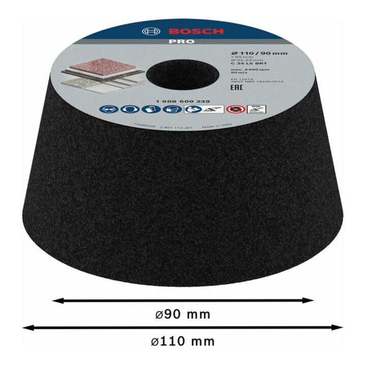 Meule conique Bosch cup pierre / béton 90 mm 110 mm 55 mm 24 mm