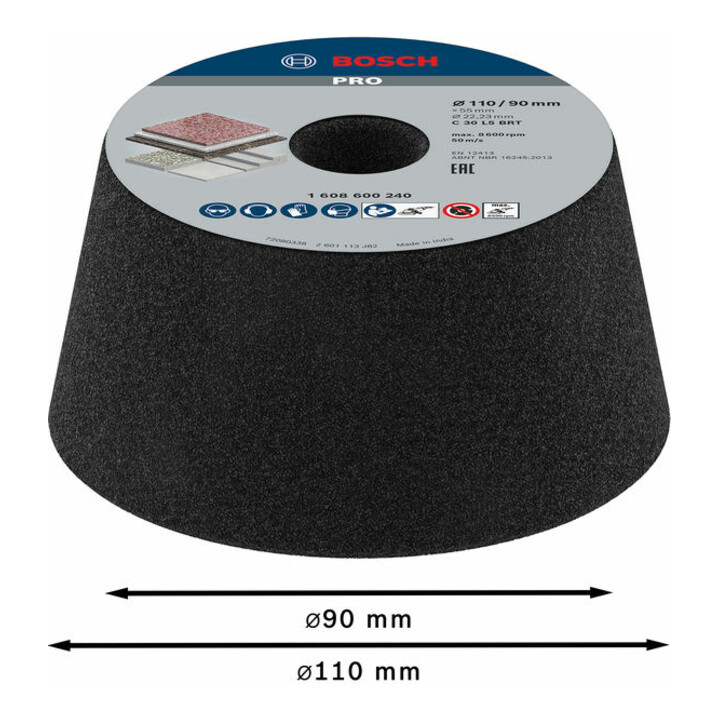 Meule conique Bosch cup pierre / béton 90 mm 110 mm 55 mm 55 mm 36