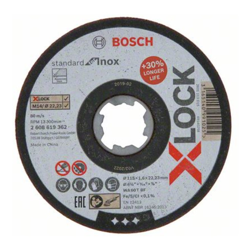 Meule de tronçonnage Bosch X-LOCK pour Inox, T41, 115 x 1,6 x 22,23 mm