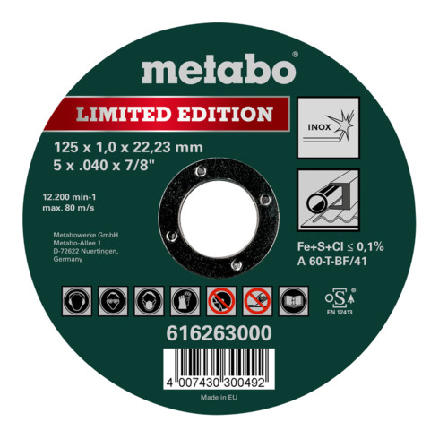 Disque de découpe Metabo Limited Edition Inox version droite 1 mm