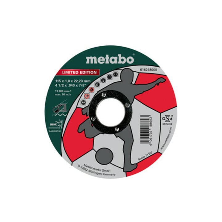 Meule de tronçonnage Metabo Limited Edition Soccer 115 x 1,0 x 22,23 mm, Inox, version droite
