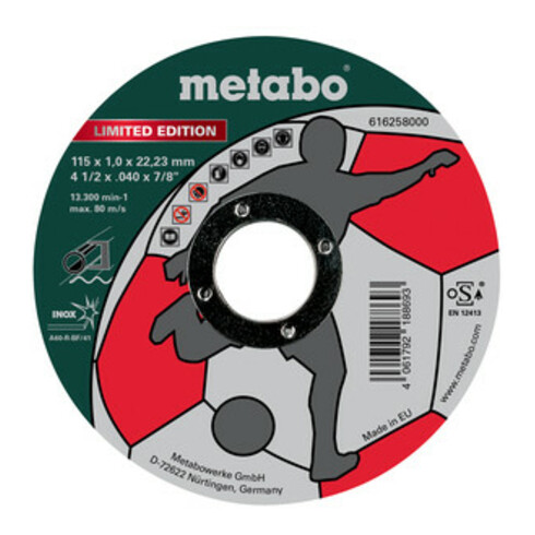 Meule de tronçonnage Metabo Limited Edition Soccer 115 x 1,0 x 22,23 mm, Inox, version droite