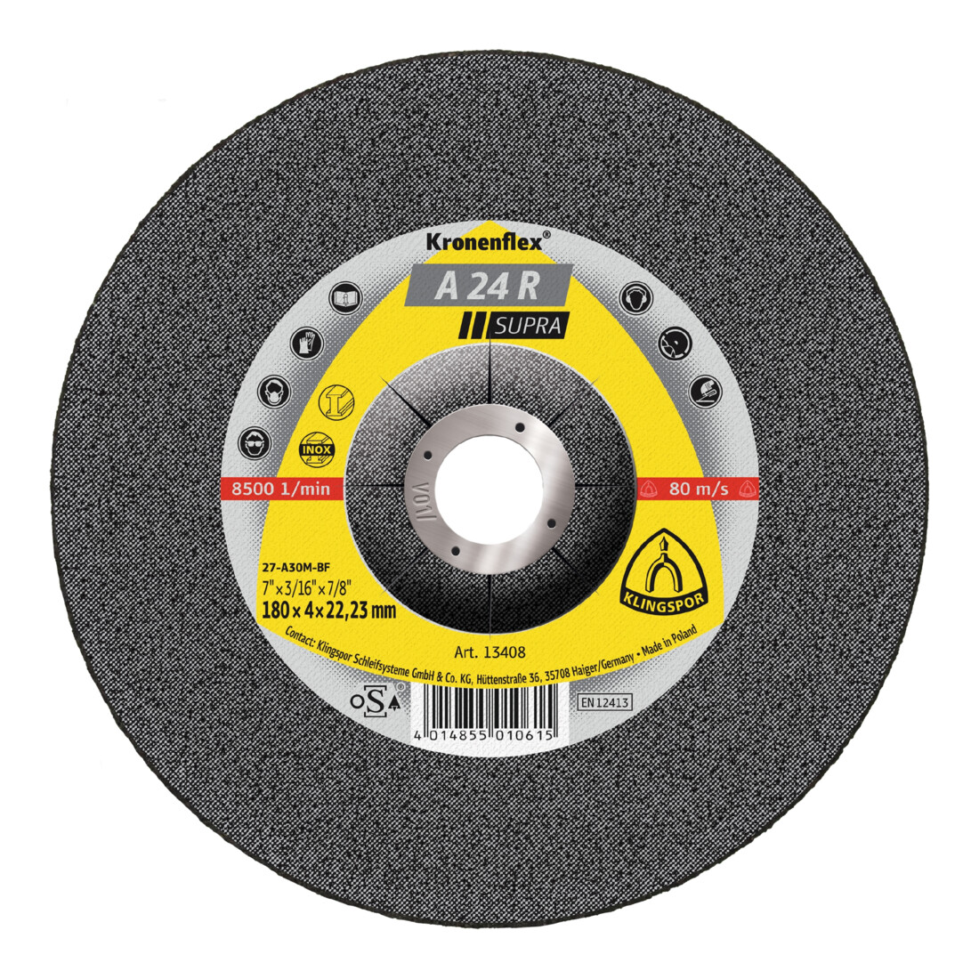 Meule d'ébarbage Klingspor A 24 R230 x 6 x 22,23 mm coudée