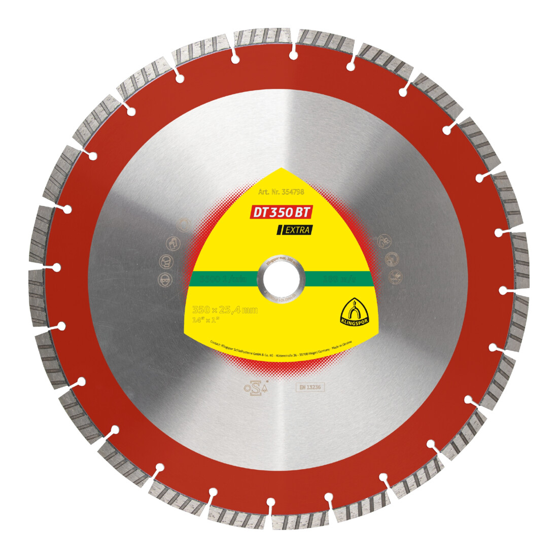 Meule diamantée Klingspor DT 350 BT, 350 x 3 x 25,4 mm 24 segments 40 x 3 x 10 mm, standard Turbo