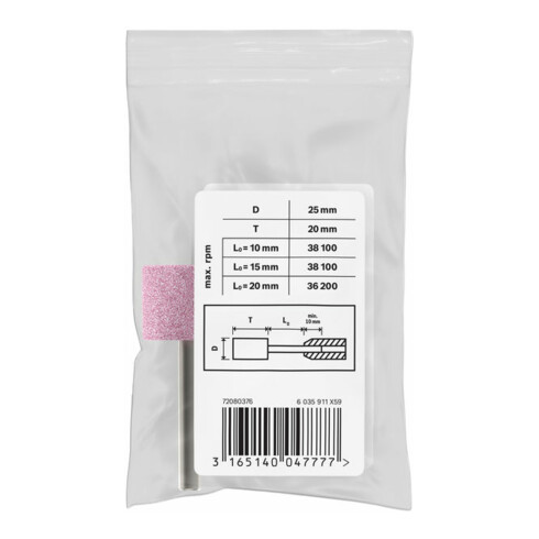 Meules sur tige, forme cylindrique, mi-dure 6 mm, 60, 25 mm, 20 mm