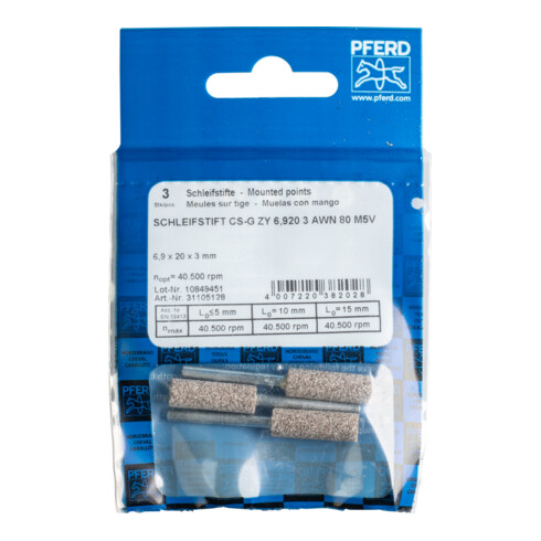 Meules sur tige PFERD pour chaînes de scie CS-G ZY 6 920 3 AWN 80 M5V