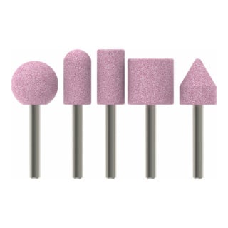 Meules sur tige, set de 5 pièces Queue de 6 mm ; grain 60 ; 25 ; 15 ; 15 ; 25 ; 20 x 24 ; 30 ; 30 ; 25 ; 25 mm