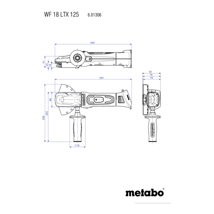 Meuleuse d'angle à tête plate sans fil WF 18 LTX 125 Quick metabo, MetaLoc