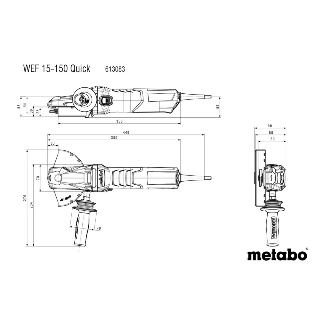 Meuleuse d'angle à tête plate WEF 15-150 Quick metabo, carton