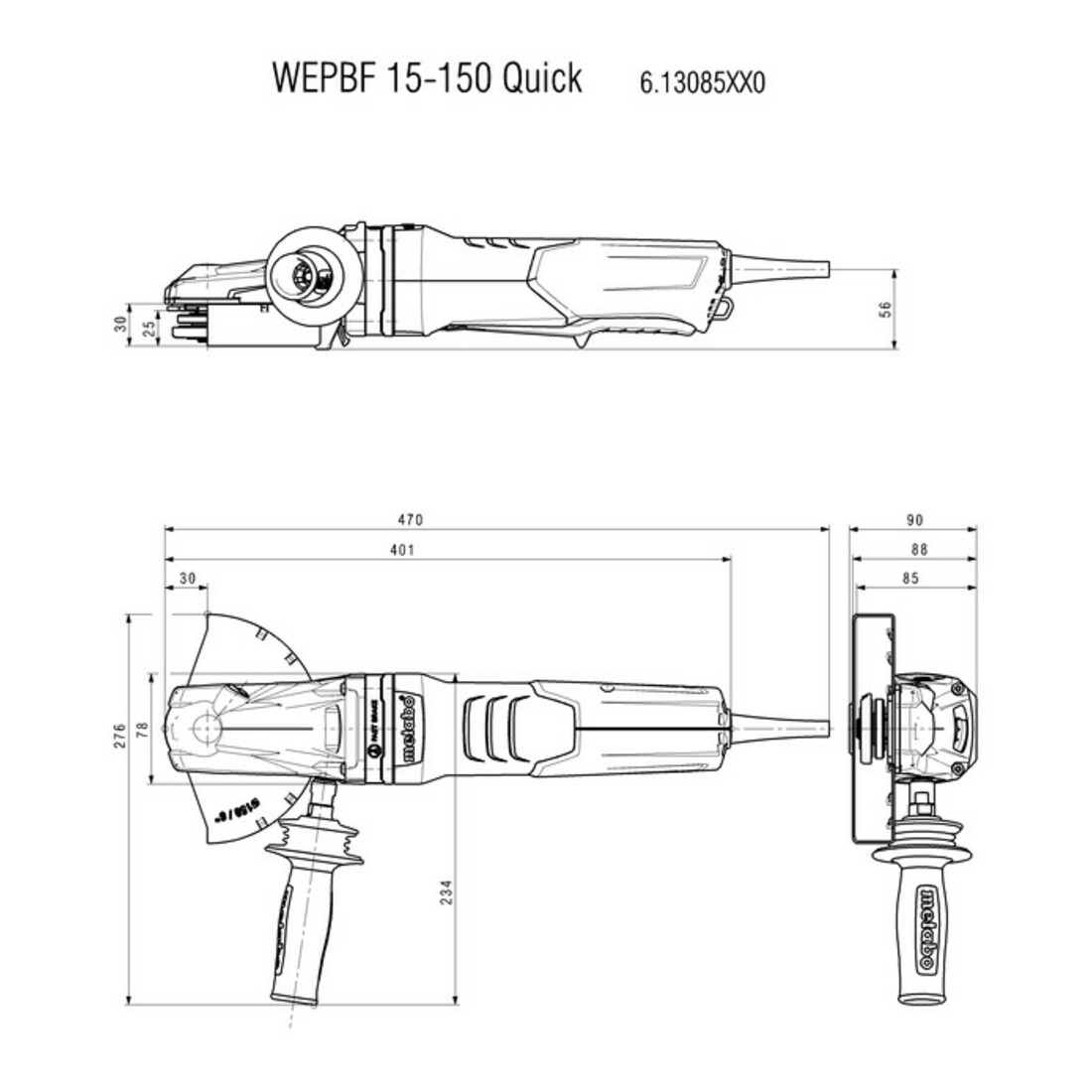 Meuleuse d'angle à tête plate WEPBF 15-150 Quick metabo, carton