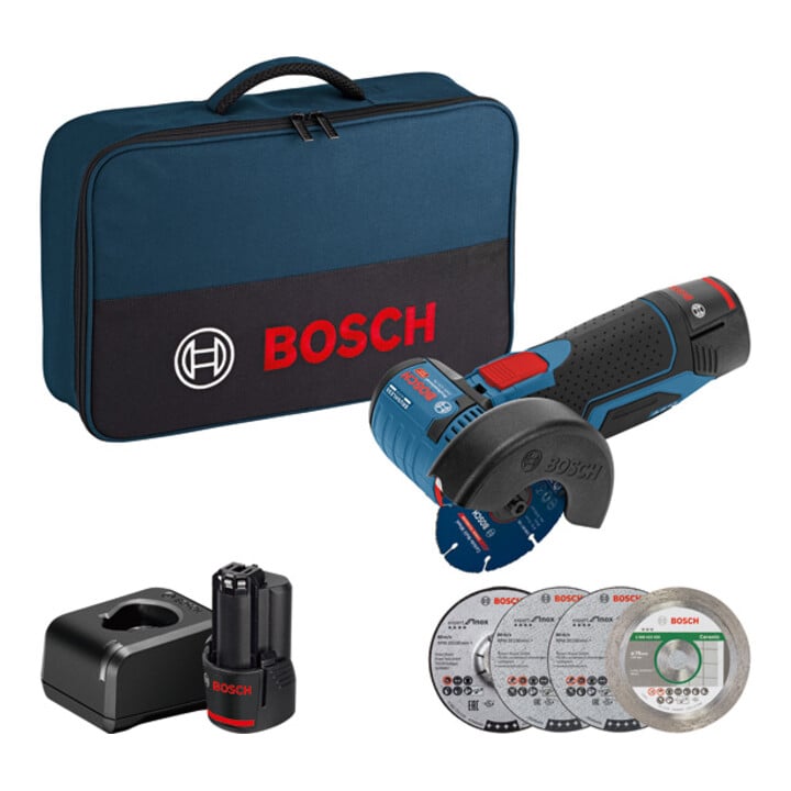 Meuleuse d'angle sans fil GWS 12V-76 de Bosch avec 2 x 2,0 Ah de batterie Li-Ion