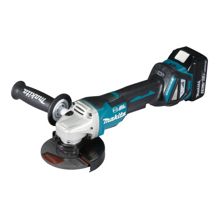 Makita Set Meuleuse d’angle sans fil DGA517RTJ 18 V 5,0 Ah avec interrupteur à palette, 2 batteries et chargeur, dans MAKPAC + Perceuse-visseuse sans fil 18 V 5,0 Ah DDF485RTJ
