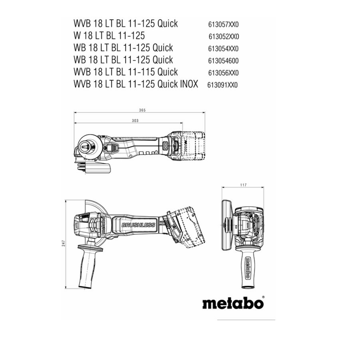 Meuleuse d'angle sans fil Metabo WVB 18 LT BL 11-125 Quick inox, carton