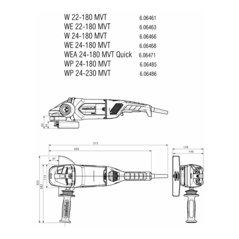 Meuleuse d'angle WE 22-180 MVT metabo, carton