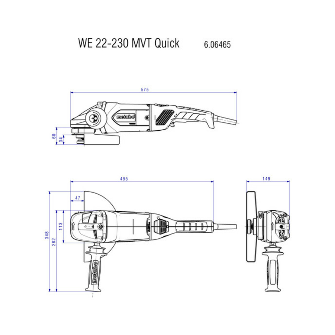 Meuleuse d'angle WE 22-230 MVT metabo, Coffret