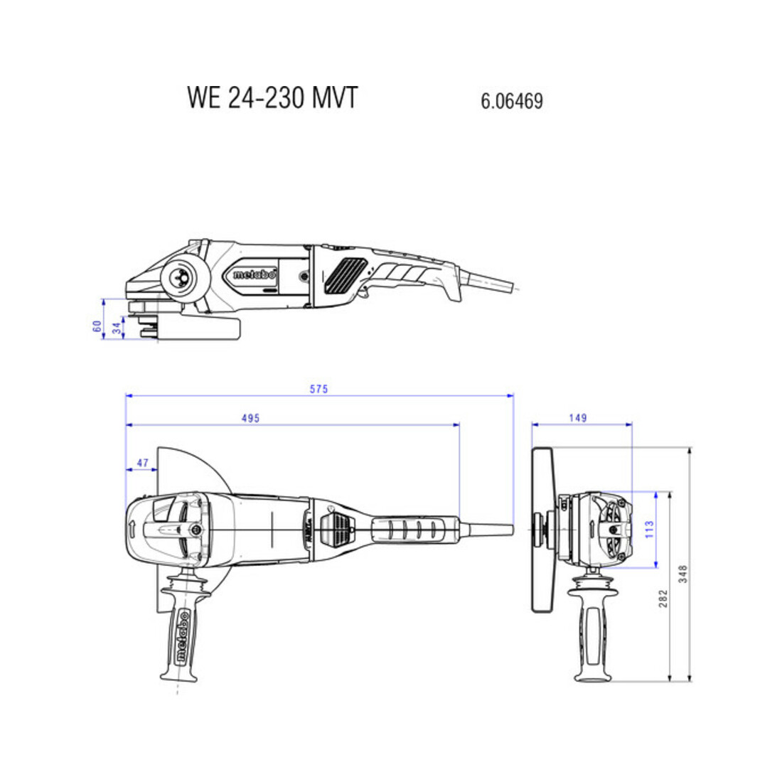 Meuleuse d'angle WE 24-230 MVT metabo, Coffret